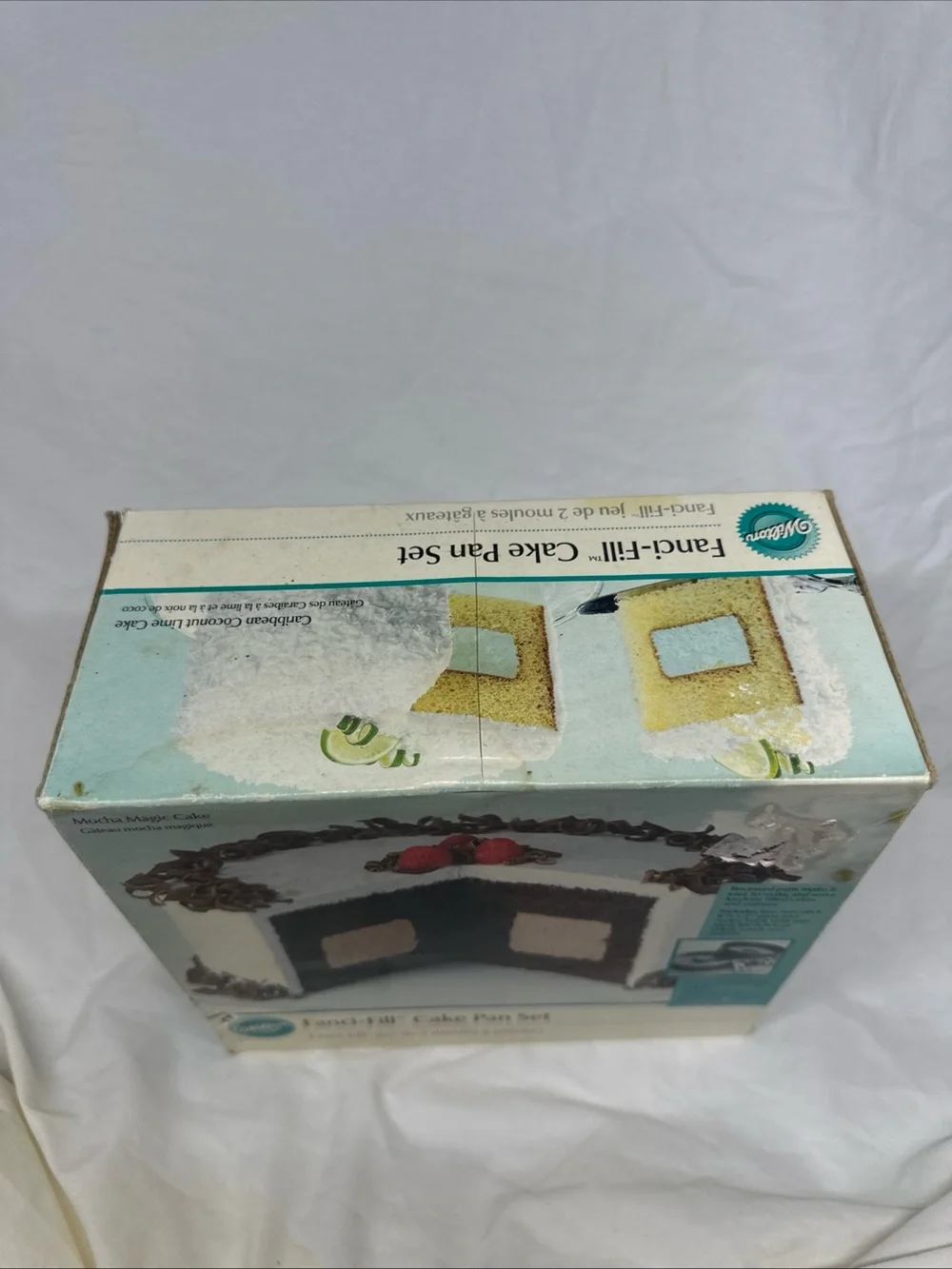 Wilton Fanci-Fill Cake Pan Set - White and Teal Packaging